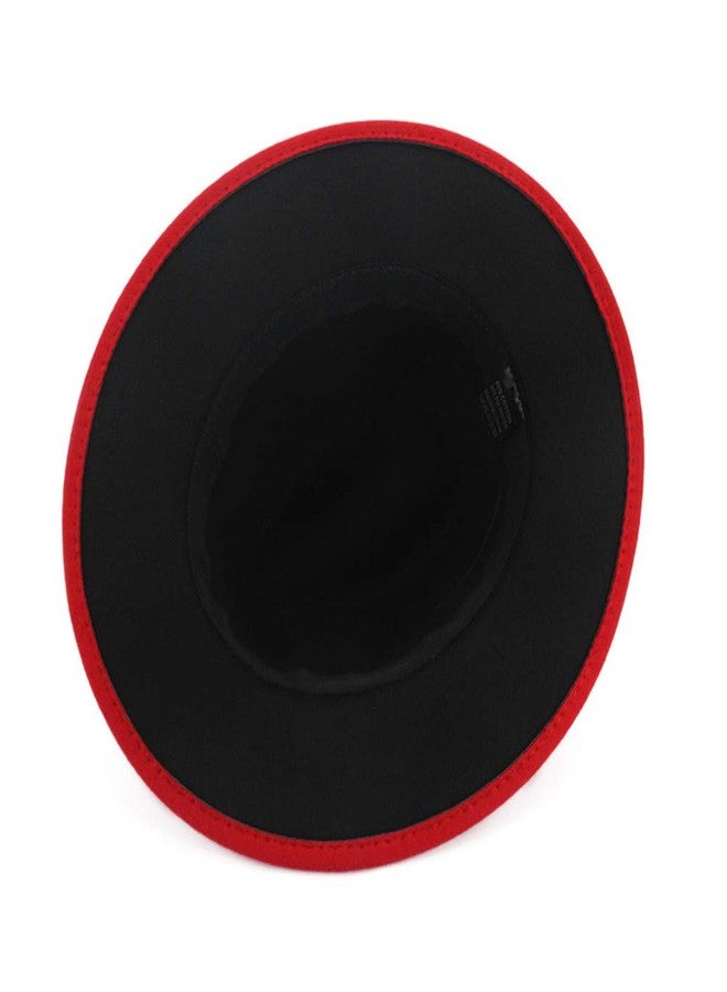 Gossifan Womens Wide Brim Panama Hat Patchwork Colors Classic Buckle Fedora Red/Black - Image 2